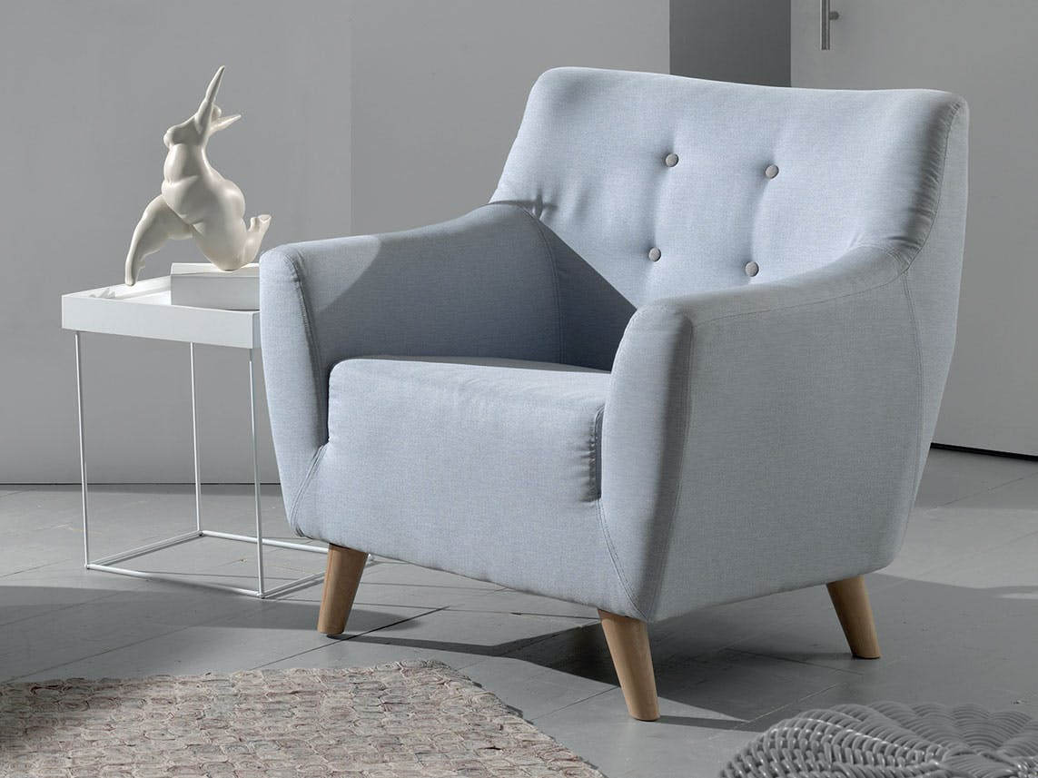 Fauteuil tissu gris anthracite boutons gris COOPER