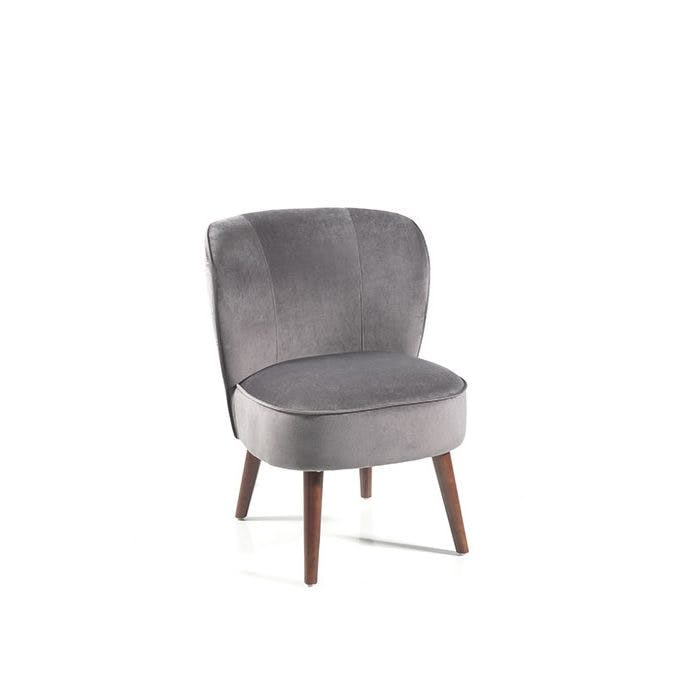 Fauteuil tissu gris pieds bois massif Contis