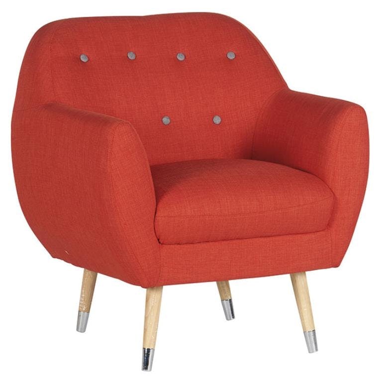 Fauteuil tissu rouge boutons gris RUMBY