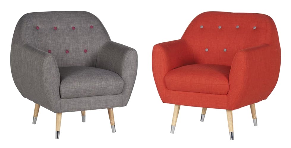 Fauteuil tissu rouge boutons gris RUMBY