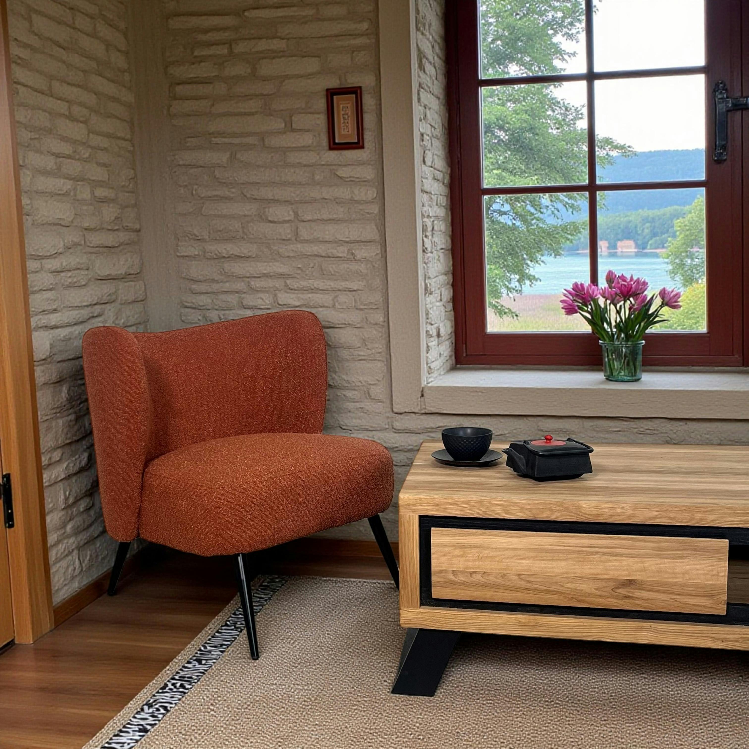 Fauteuil tissu terracotta bouclé MALMOE