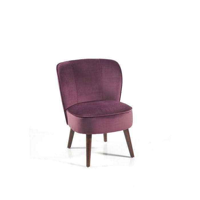 Fauteuil tissu violet pieds bois massif Contis