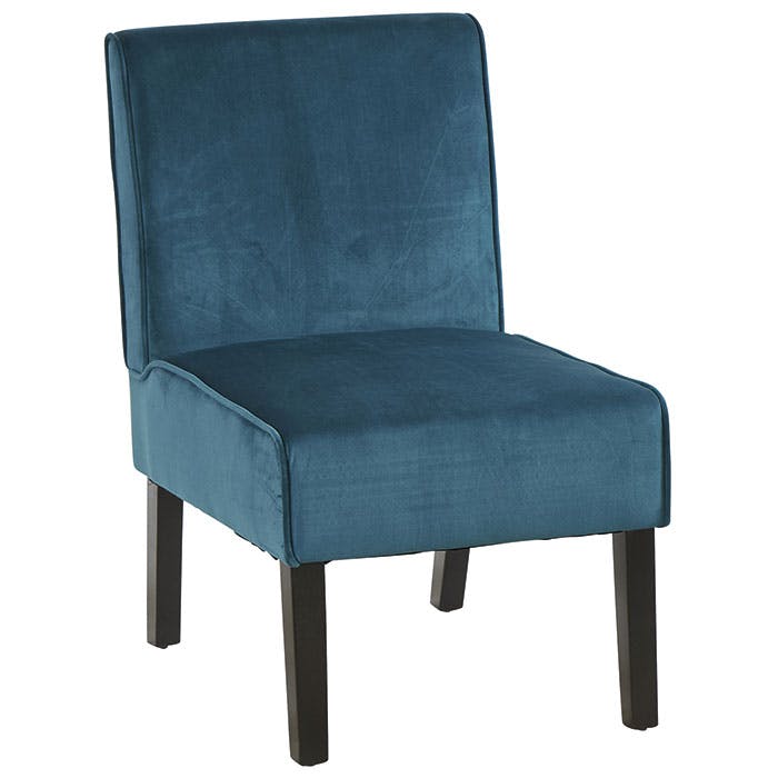 Fauteuil velours bleu dossier droit MALMOE