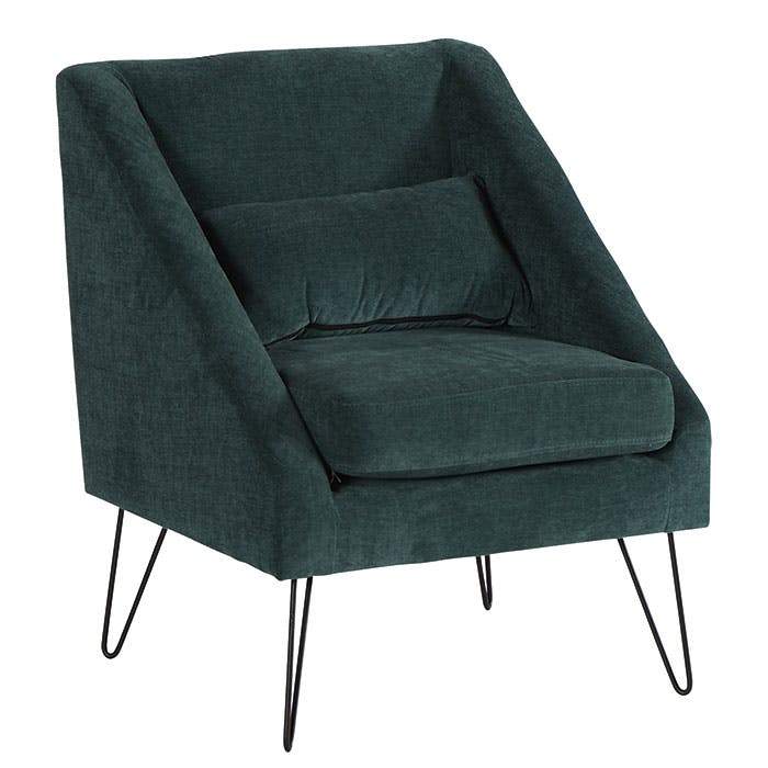 Fauteuil velours bleu pieds épingle MALMOE