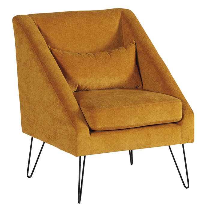Fauteuil velours moutarde pieds épingle MALMOE