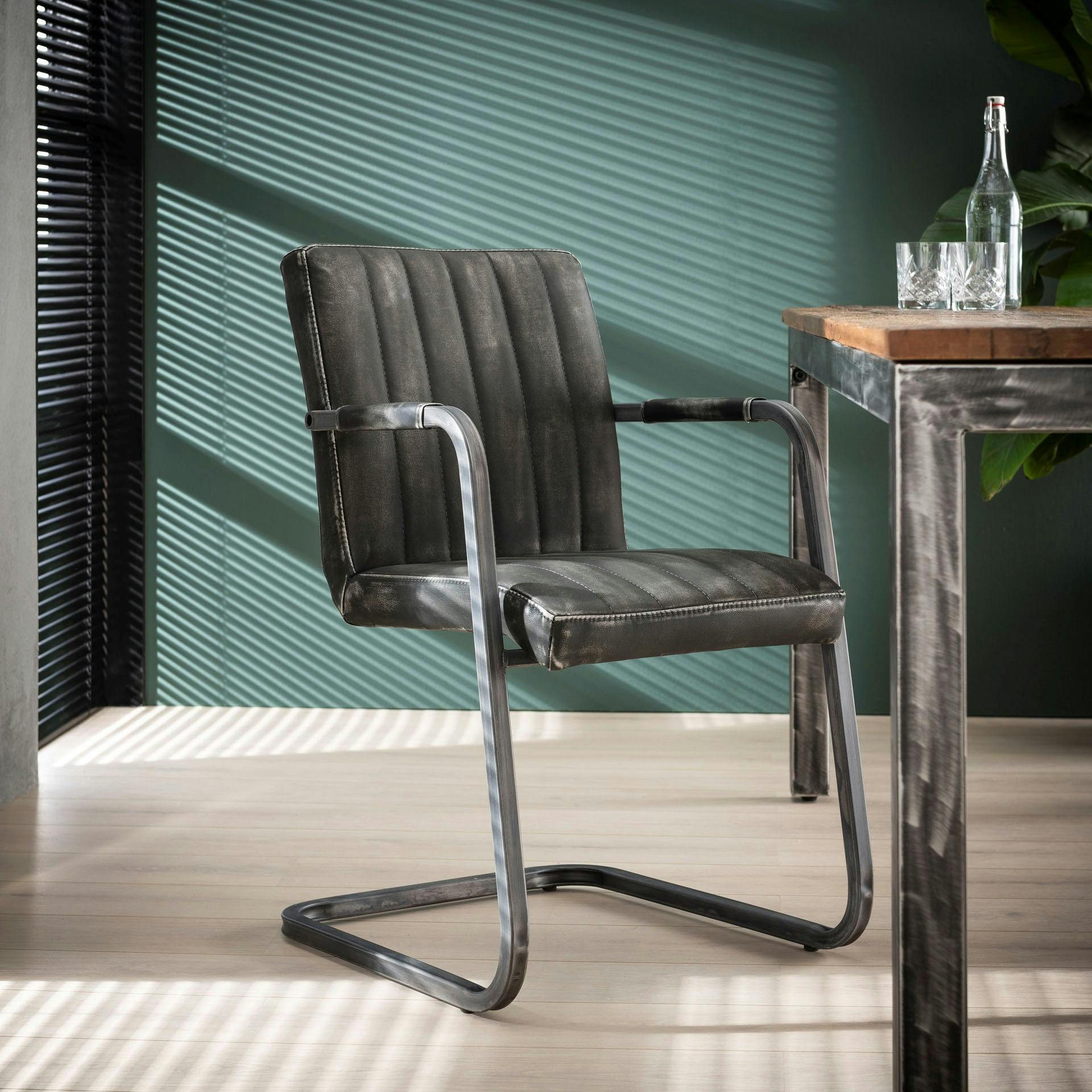 Chaise fauteuil en tissu gris pieds metal style vintage