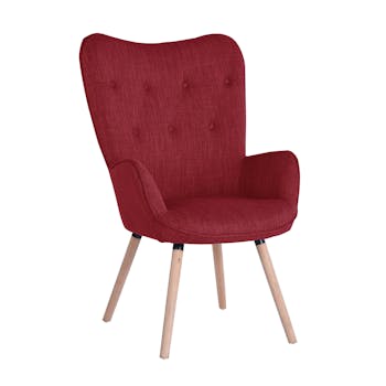 Fauteuil vintage tissu capitonné rubis 69x75xH104cm OSLO2