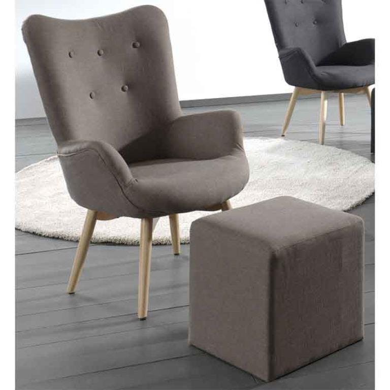 Fauteuil vintage tissu havane STONE