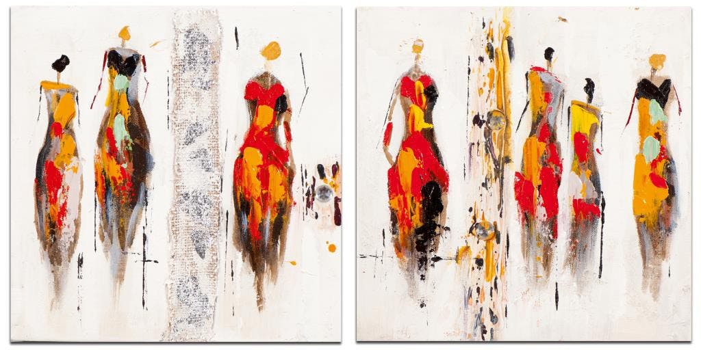FEMME Minis tableaux Africain (x2) Rouge Acrylique 25x25