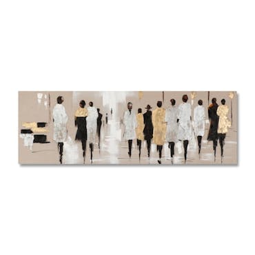  FEMMES 150x50 Peinture acrylique rectangle Marron, Doré et Argent avec feuilles de métal