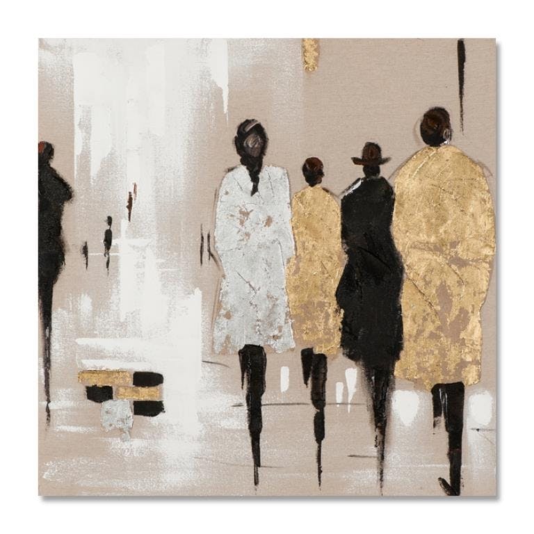 FEMMES 40X40 Peinture acrylique carrée Marron et Doré avec feuille de métal
