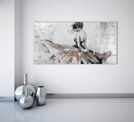 FEMMES 70x140 Peinture acrylique rectangle Noir, Marron avec effet pailleté