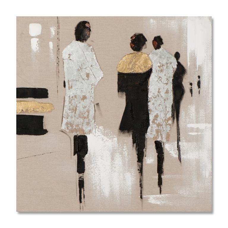 FEMMES 70x70 Peinture acrylique carrée Marron et Argent avec feuilles de métal