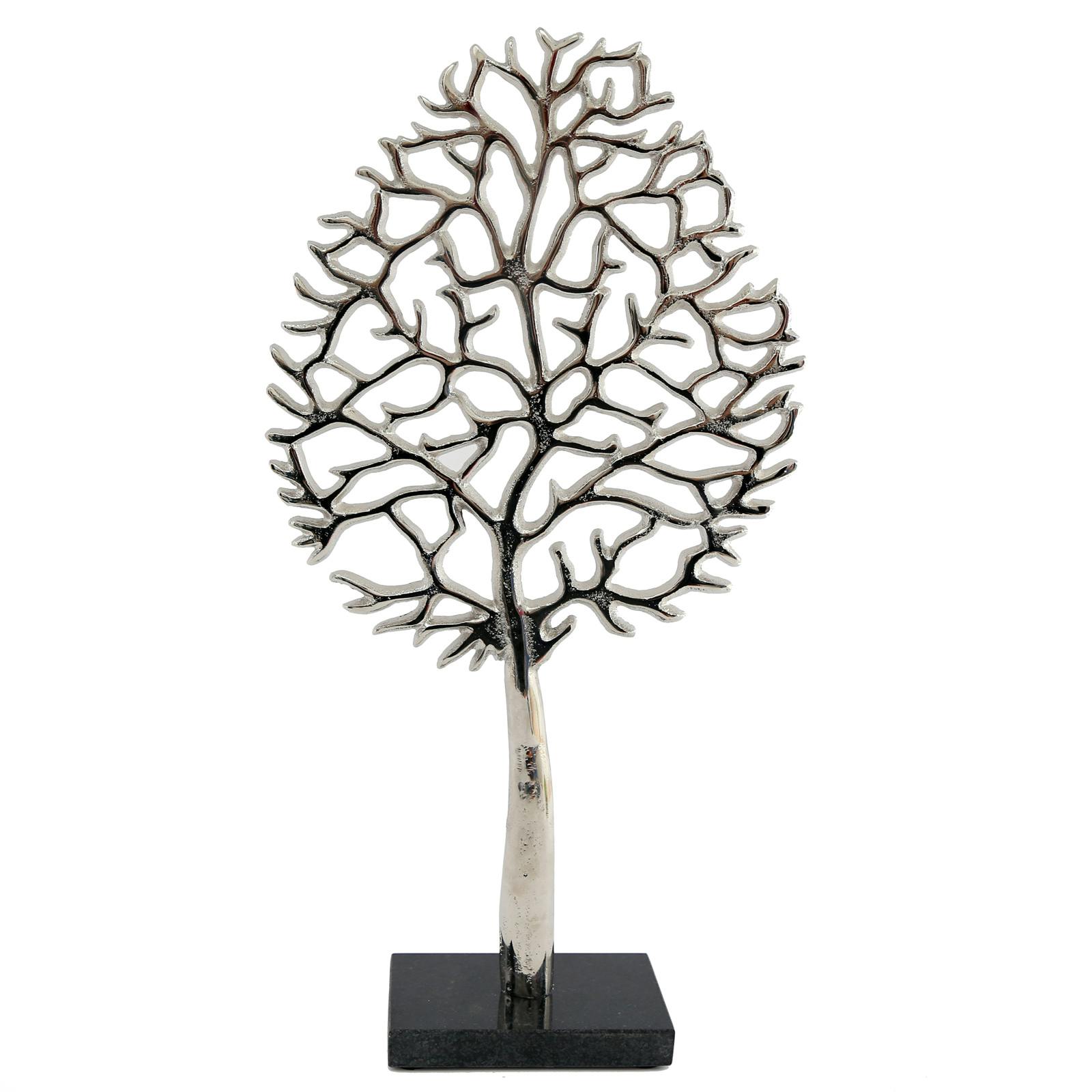 Figurine arbre en métal argenté pied marbre 44 cm
