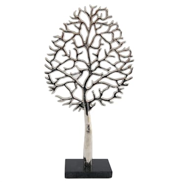  Figurine arbre en métal argenté pied marbre 44 cm