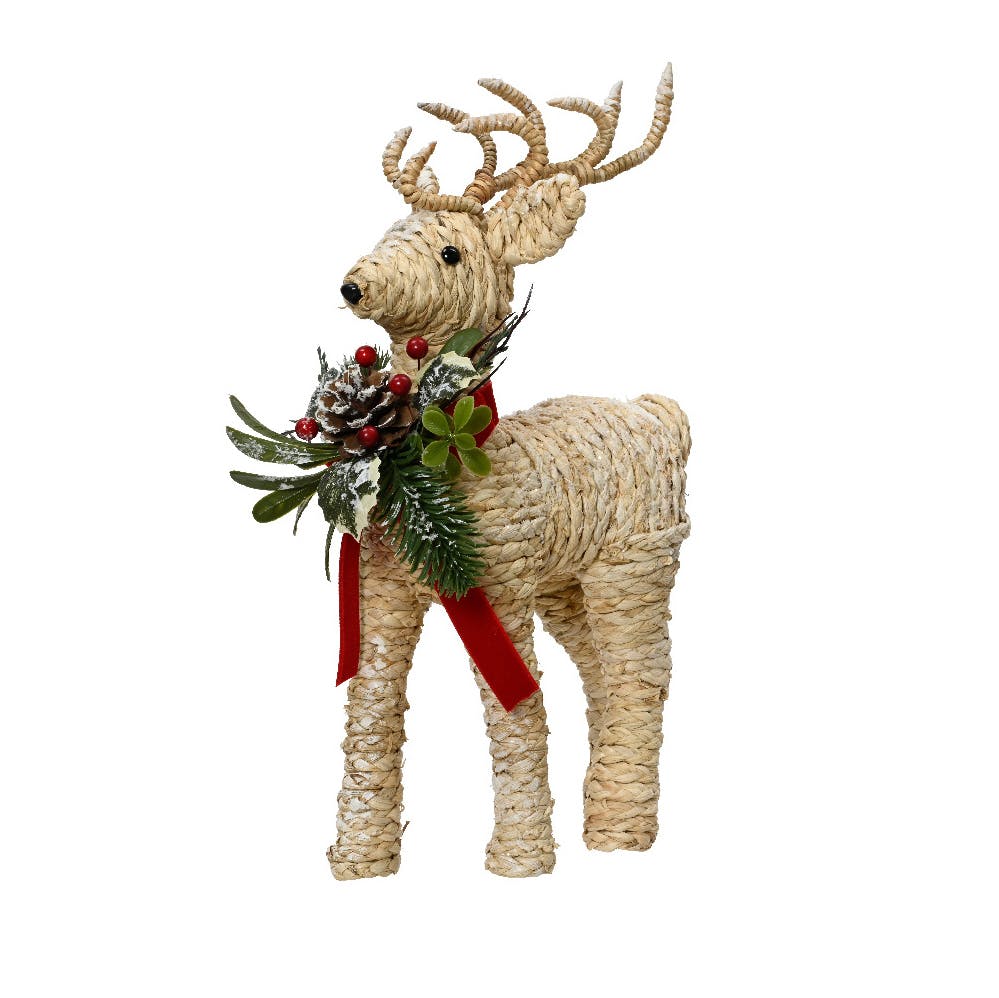 Figurine cerf feuillage tressé naturel H40 cm