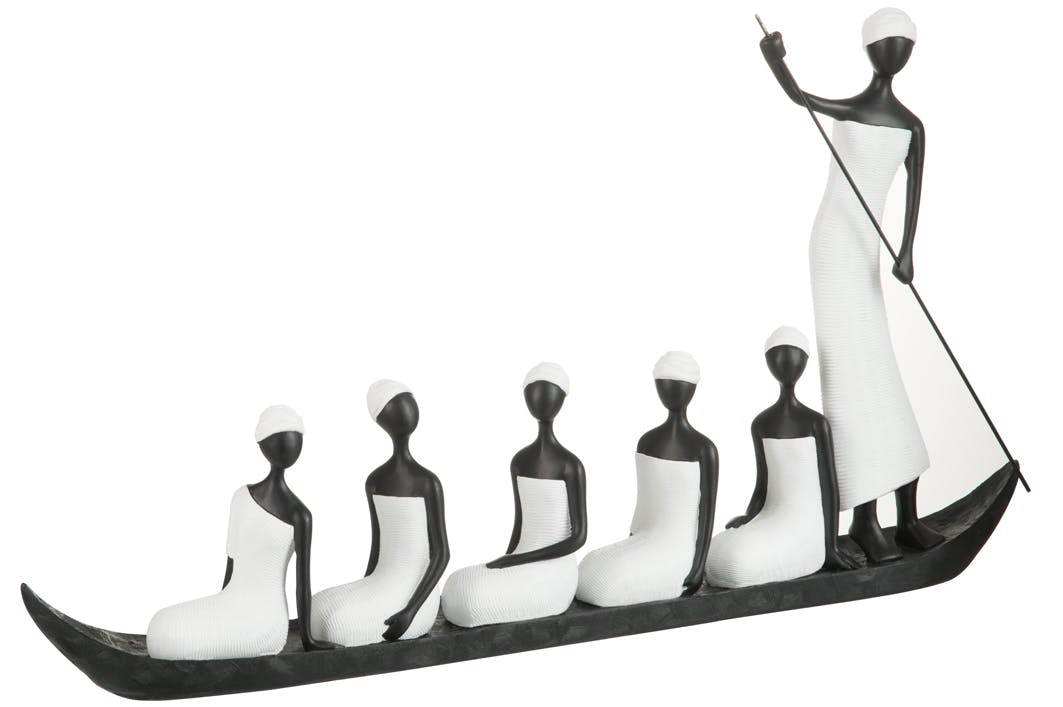 Figurine femmes africaines sur pirogue en résine 67cm