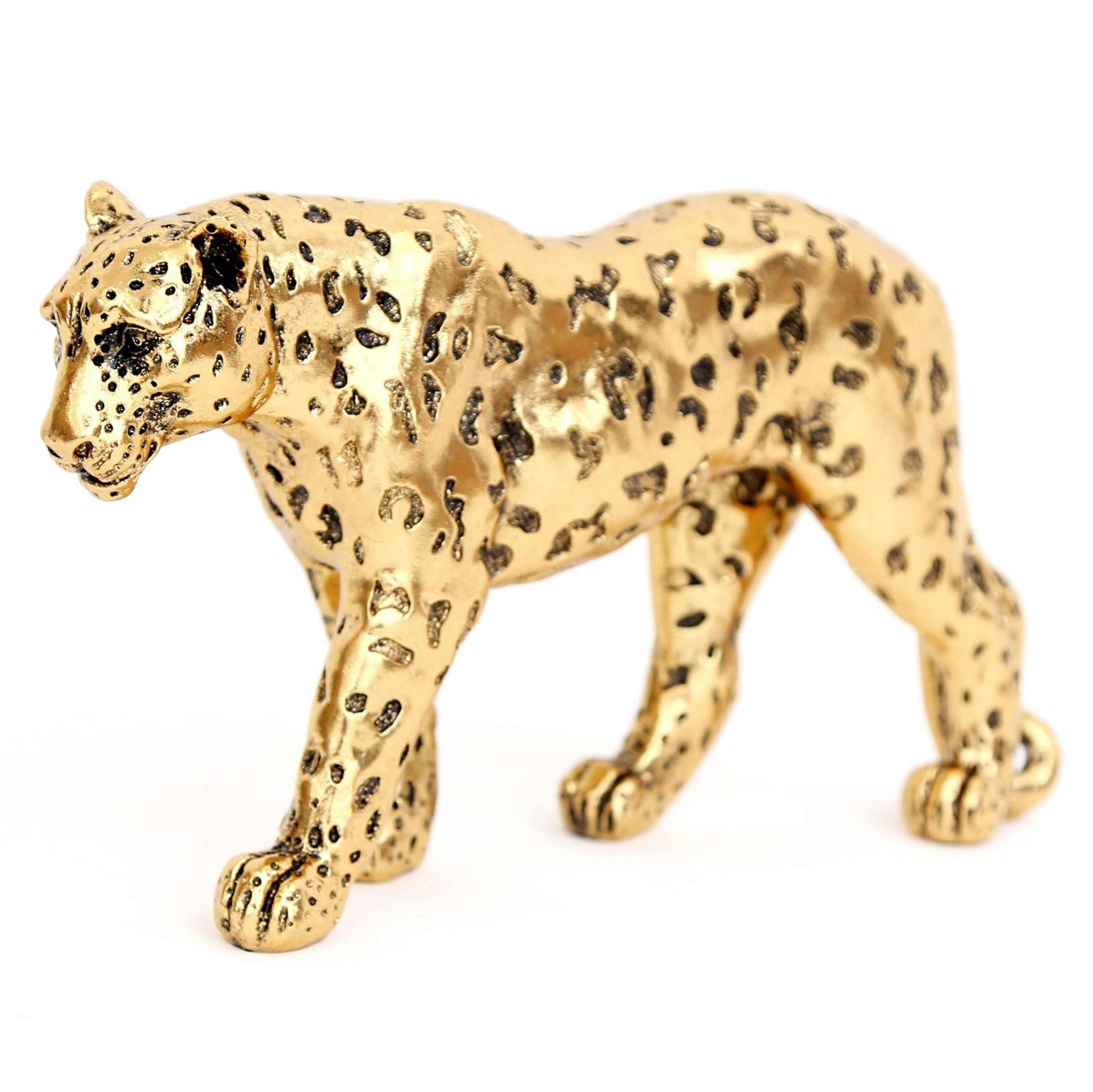 Figurine léopard en métal doré 27 cm