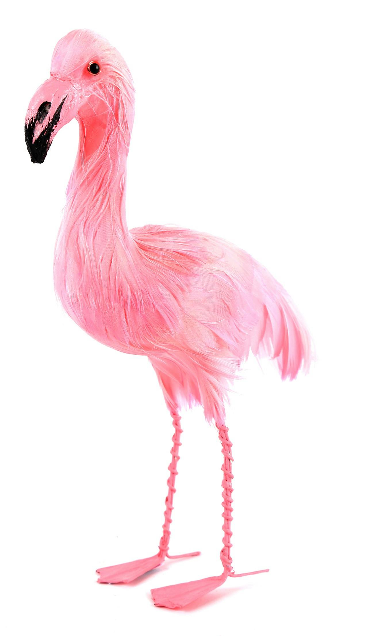 Flamand rose déco avec plumes 4x6xH15cm