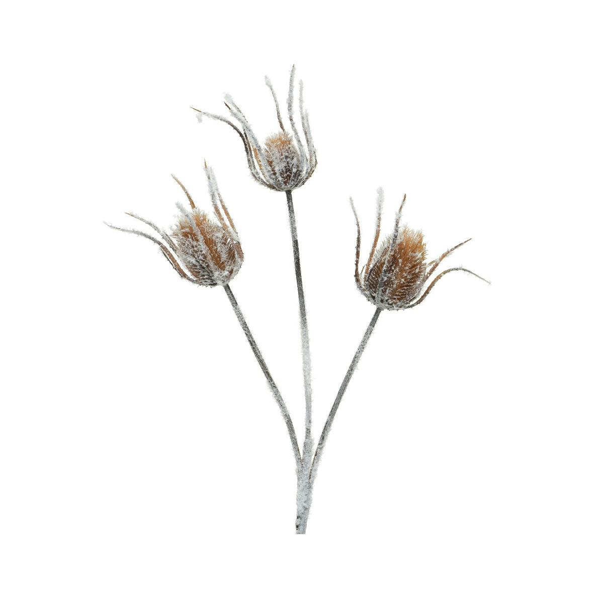 Fleur en polyester 3 chardons enneigés 88 cm