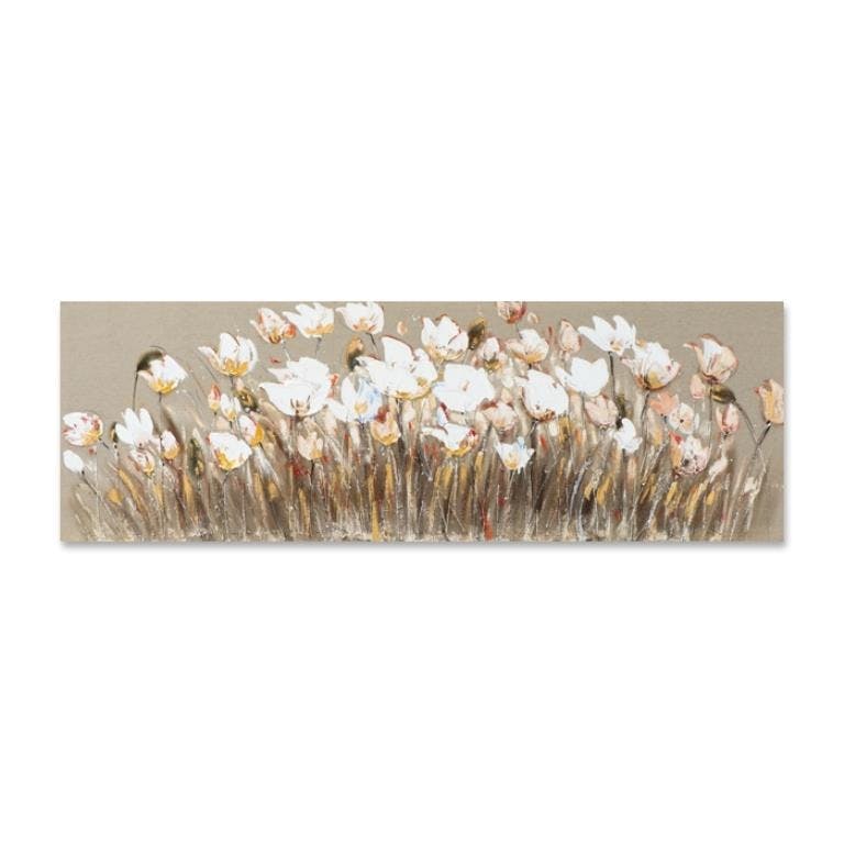 FLEURS 30x90 Peinture acrylique rectangle Beige et Marron