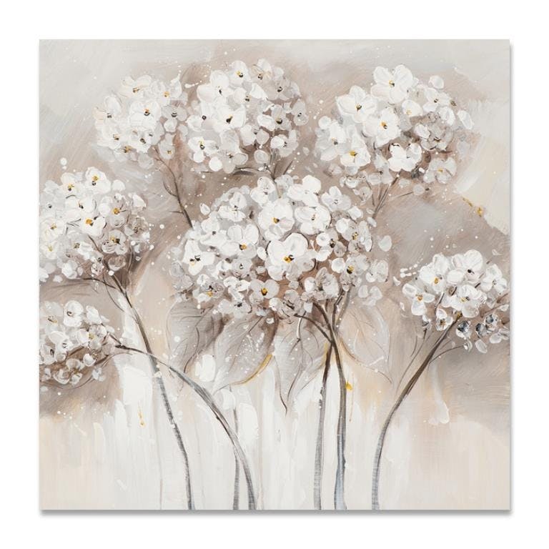 FLEURS 40x40 Peinture acrylique carrée Beige et Marron