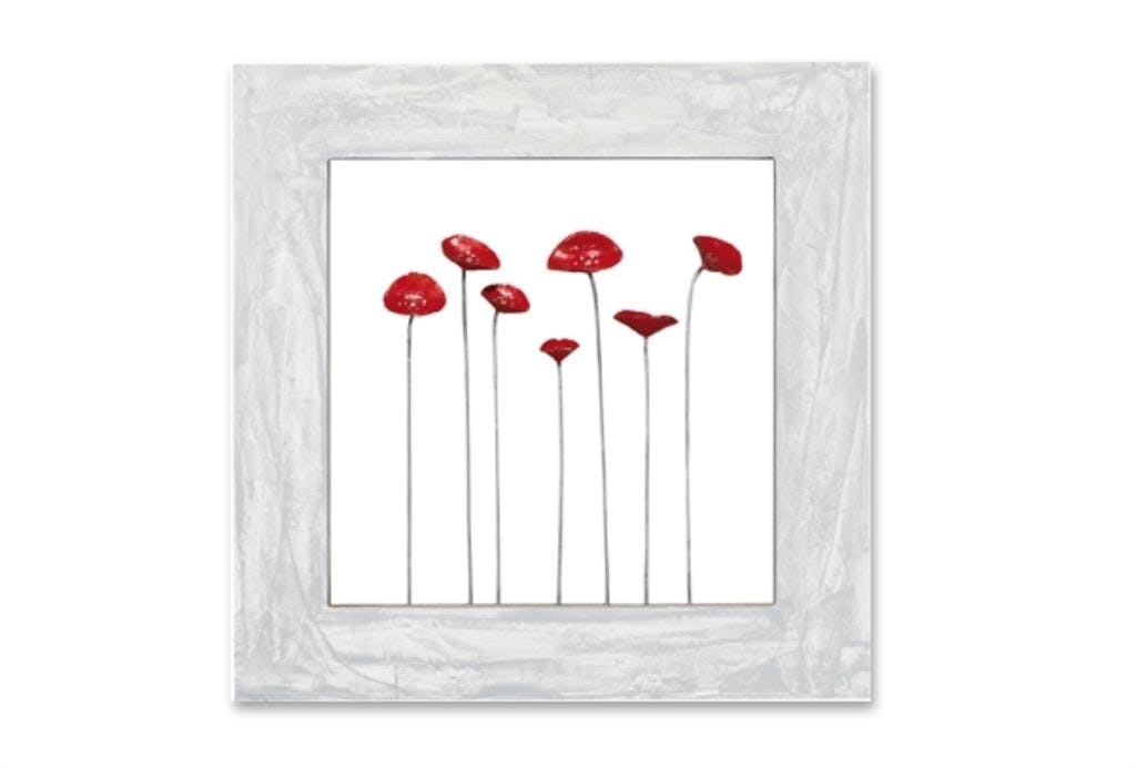 FLEURS 60x60 Peinture sur bois et métal acrylique Rouge effet 3D