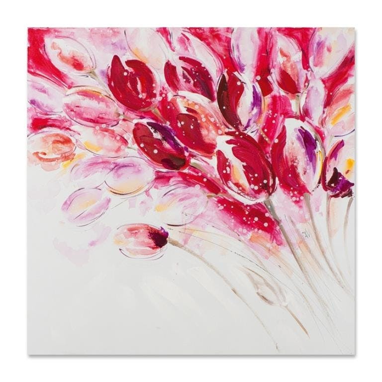 FLEURS 60x60 Tableau acrylique carré Blanc et Rouge - Tulipes