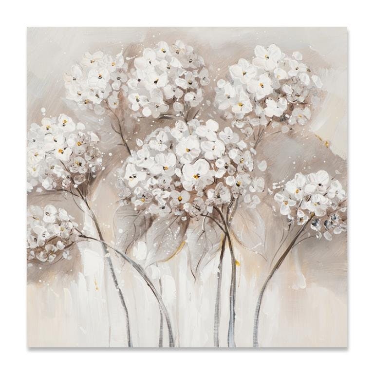 FLEURS 70x70 Peinture acrylique carrée Beige et Marron