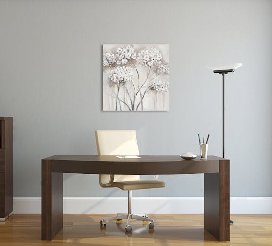 FLEURS 70x70 Peinture acrylique carrée Blanc et Marron, Tableaux / Toiles