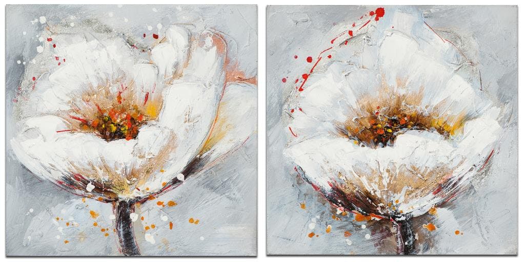 FLEURS Minis toiles Coquelicots (x2) Blanc Acryl. 25x25