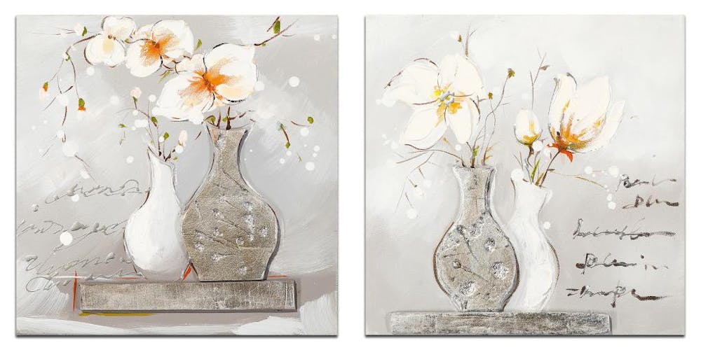 FLEURS Minis toiles Figuratif (x2) Blanc Acrylique 25x25