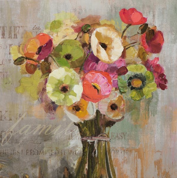 FLEURS Peinture carré coquelicots colorés famille 60x60