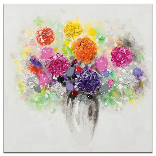 FLEURS Peinture carrée Multicolore Acrylique 100x100