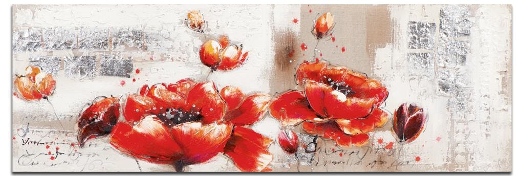 FLEURS Peinture Coquelicots XL Orange Acrylique 90x30
