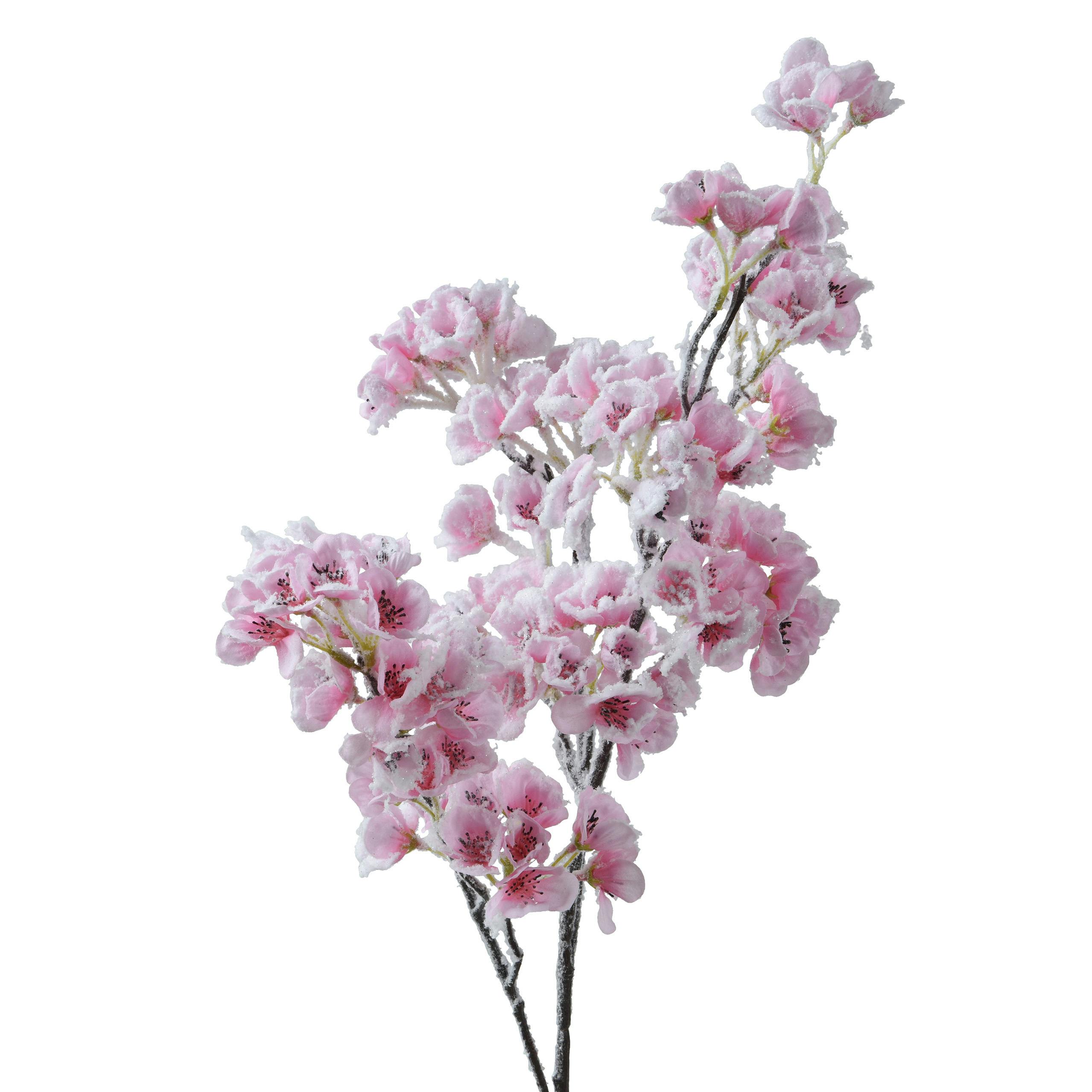 Fleurs roses artificielles finition enneigée 83 cm