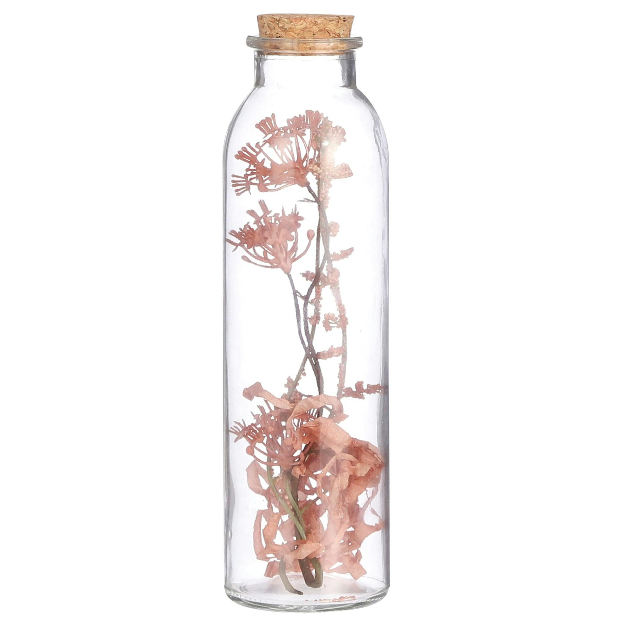 Fleurs rouges séchées dans vase bouteille 20 cm