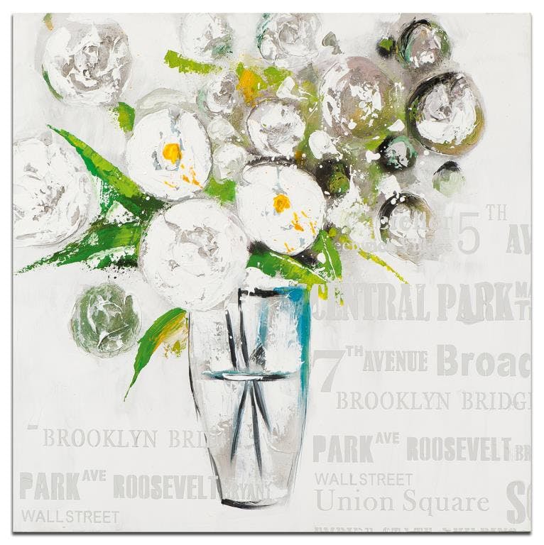 FLEURS Tableau carré Vert blanc Acrylique 100x100
