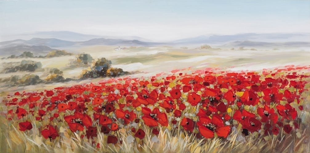 FLEURS Tableau champs coquelicot panorama 140x70
