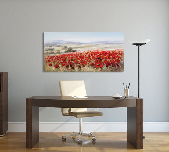 FLEURS Tableau champs coquelicot panorama 140x70