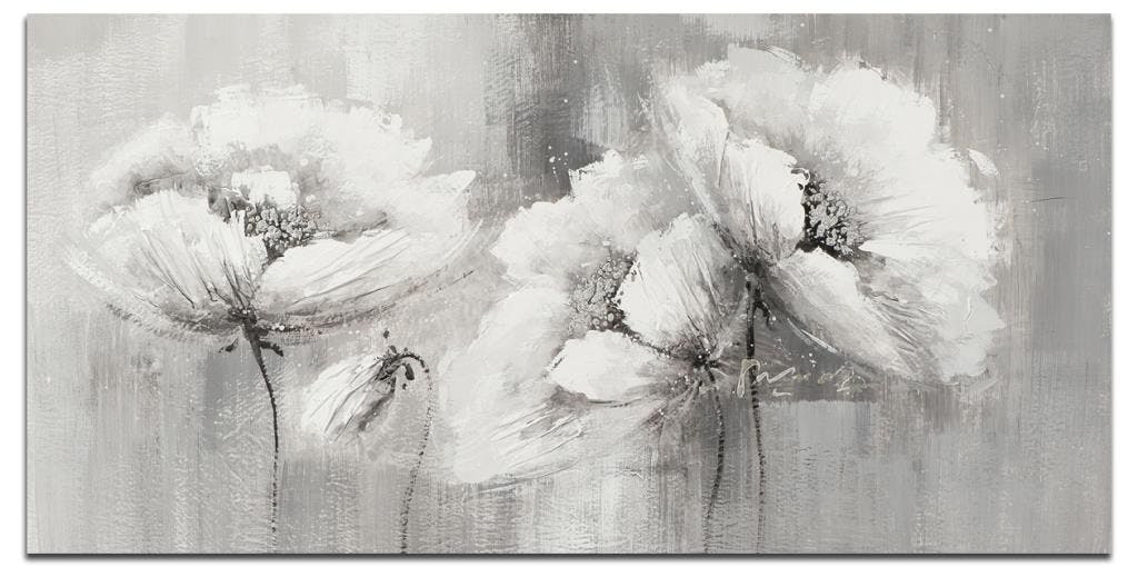 FLEURS Tableau Coquelicots rectangle Gris Acryl. 120x60
