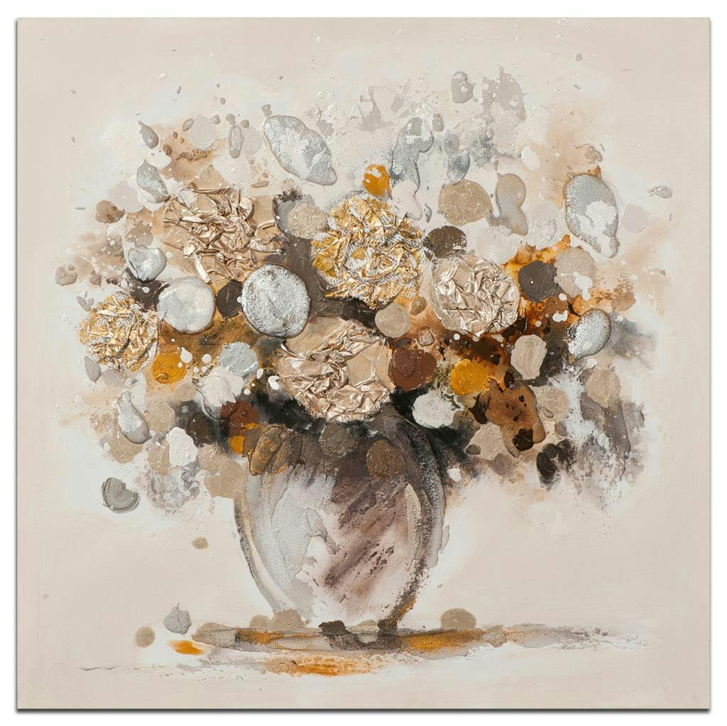 FLEURS Tableau Figurative carré Taupe Acrylique 40x40