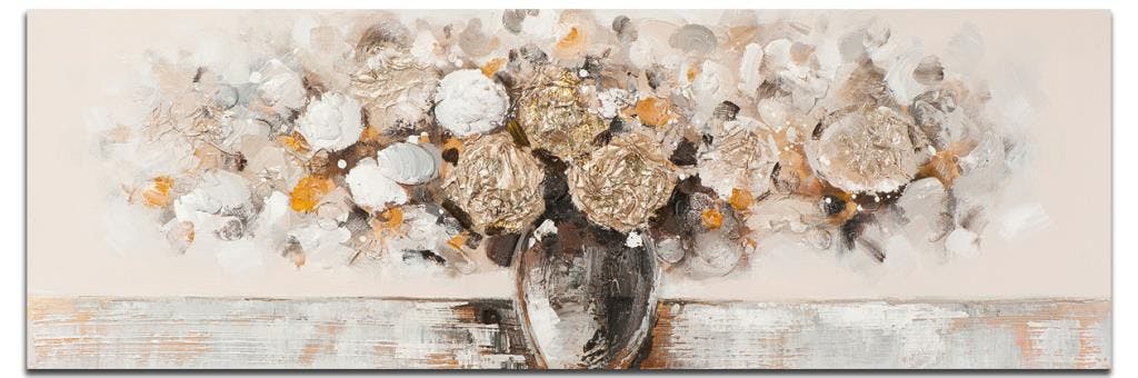 FLEURS Tableau Figurative panorama Taupe Acrylique 90x30