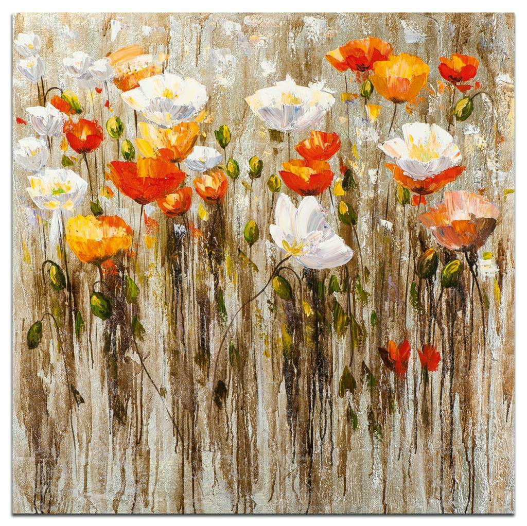FLEURS Toile Coquelicots carrée Orange Acrylique 100x100
