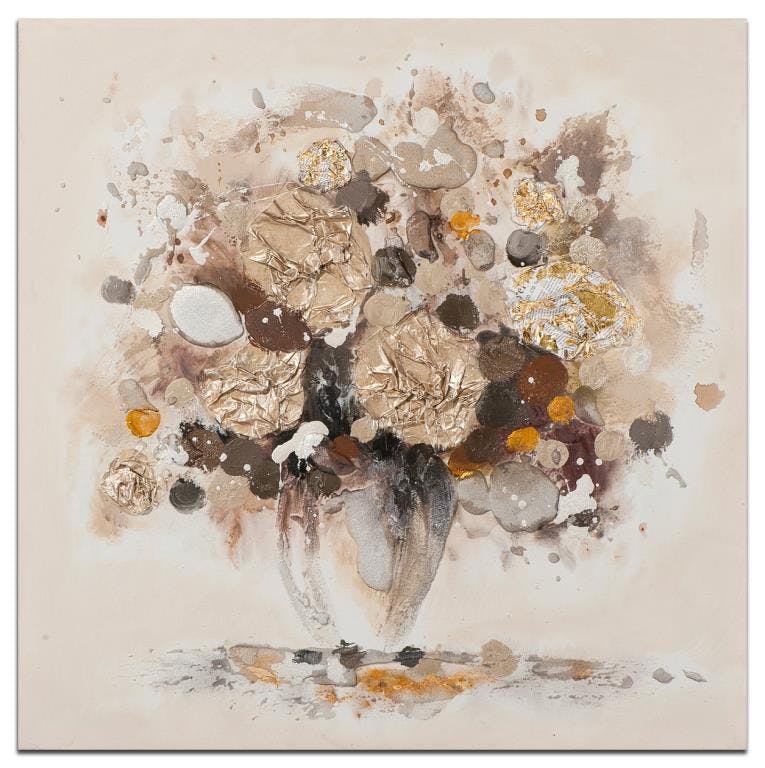 FLEURS Toile Figurative carrée Taupe Acrylique 40x40