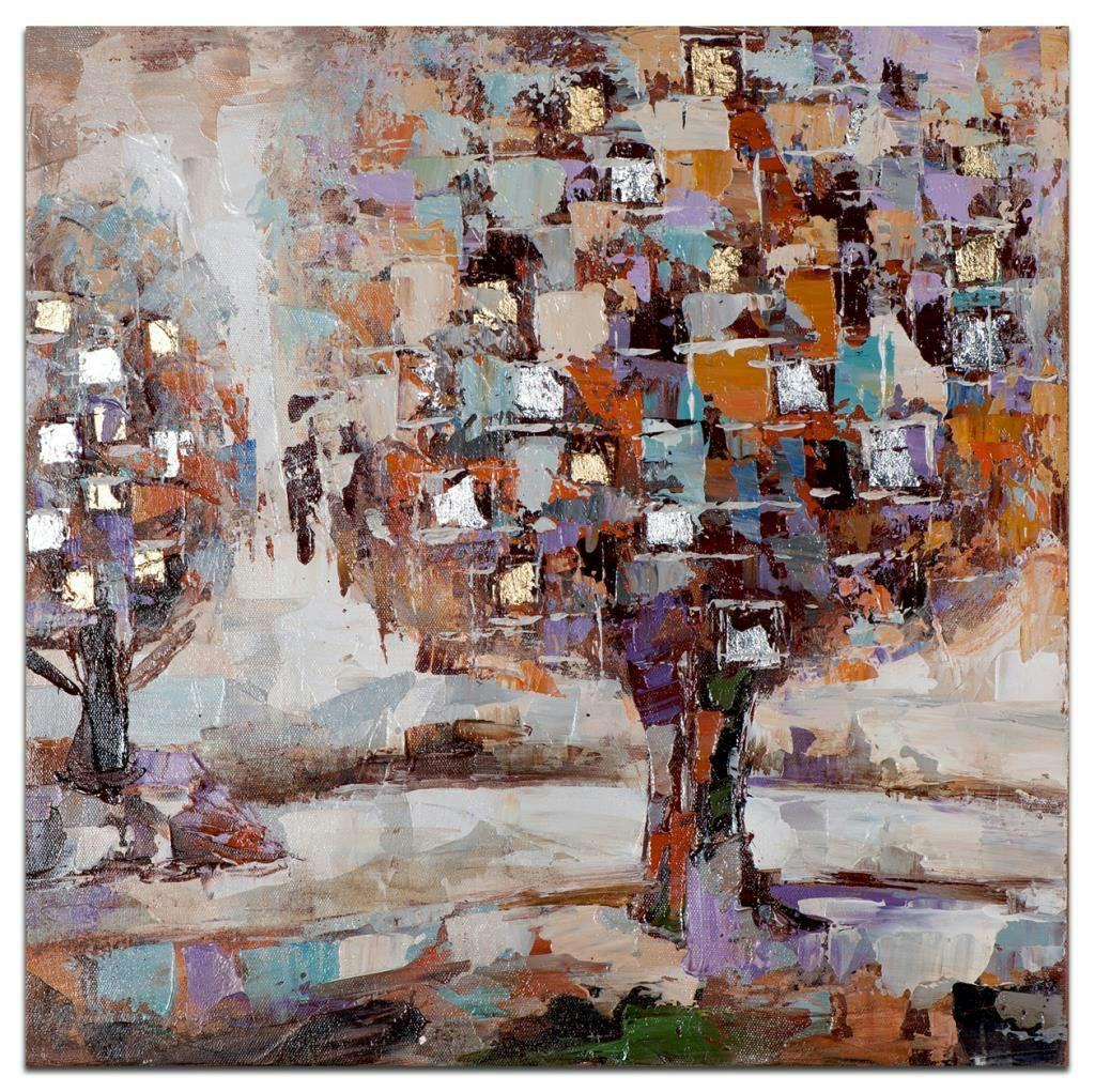 FORETS Peinture Paysage carrée Violet doré Acryl. 40x40