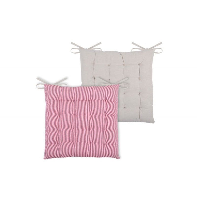 Galette de chaise 16 points beige et rouge en coton 40x40cm PLOUEZEC