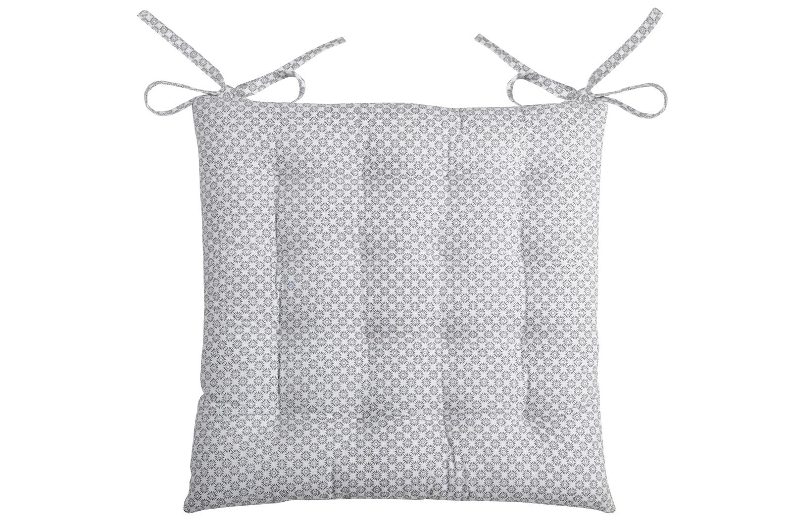Galette de chaise 16 points gris clair décor romantique 40x40cm 100% coton MELINE
