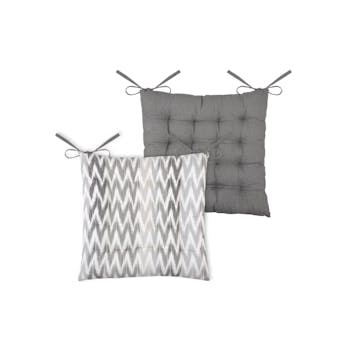 Galette de chaise 16 points imprimée gris en coton 40x40cm IKATI