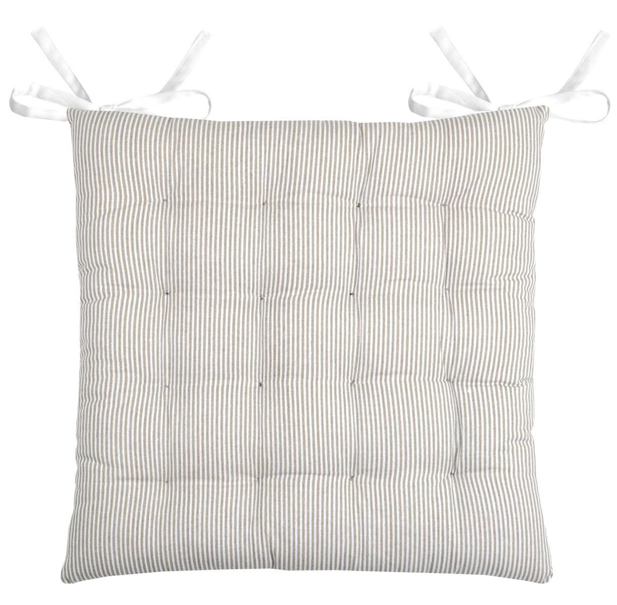 Galette de chaise 16pts charme couleur lin rayé et blanc 40x40cm 100% coton ANGELE LIN